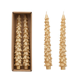 S/2 10"H Unscented Tree Shaped Taper Candles In Box, Gold