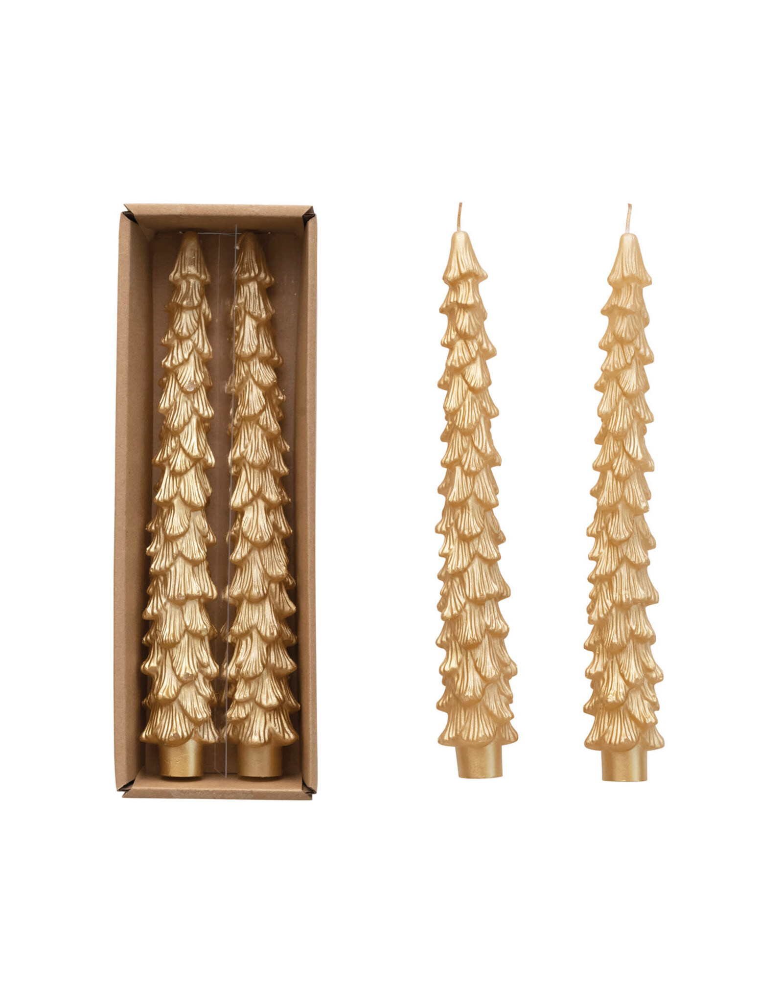 S/2 10"H Unscented Tree Shaped Taper Candles In Box, Gold