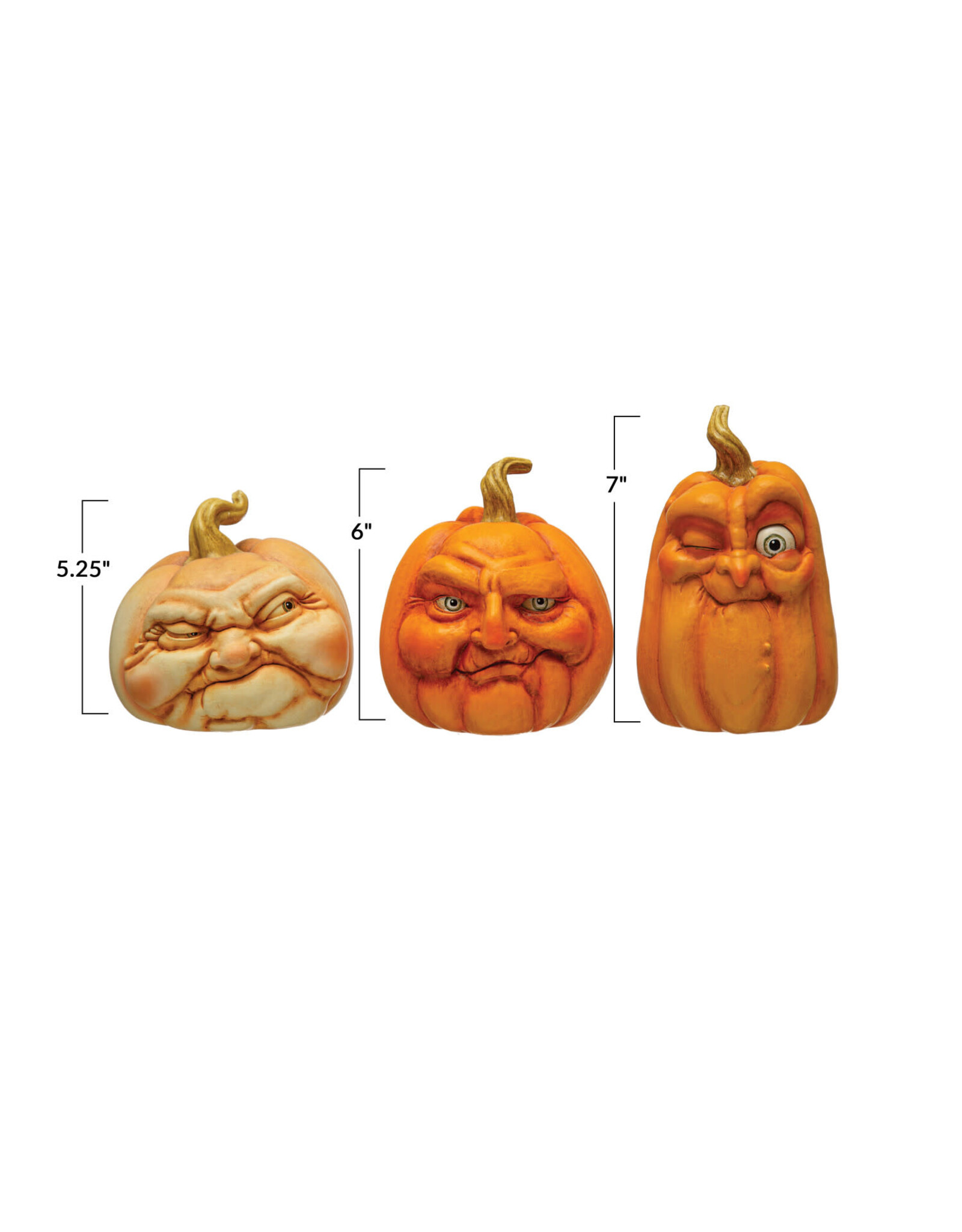7"H Resin Pumpkin w Face, Orange Color, 3 Styles — Style 3