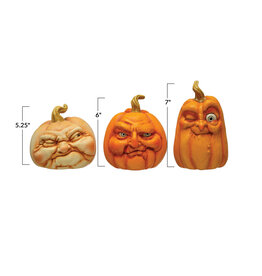 7"H Resin Pumpkin w Face, Orange Color, 3 Styles — Style 3