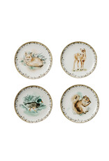 8"Round Stoneware Plate w Fox, Deer, Squirrel & Duck,4 Asst
