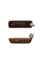 9-1/4"L x 3-1/2"H Stoneware Dish w Squirrel Holding Acorn