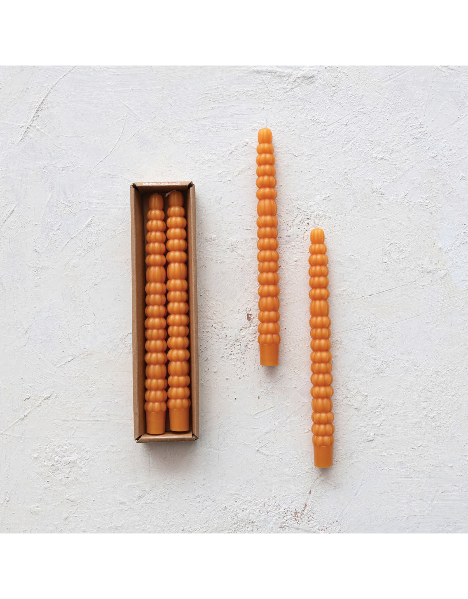 S/2 10"H Pumpkin Taper Candle, Orange Color, Boxed