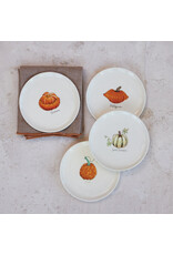 6"Rnd Stoneware Plate w Pumpkin, 4 Asst