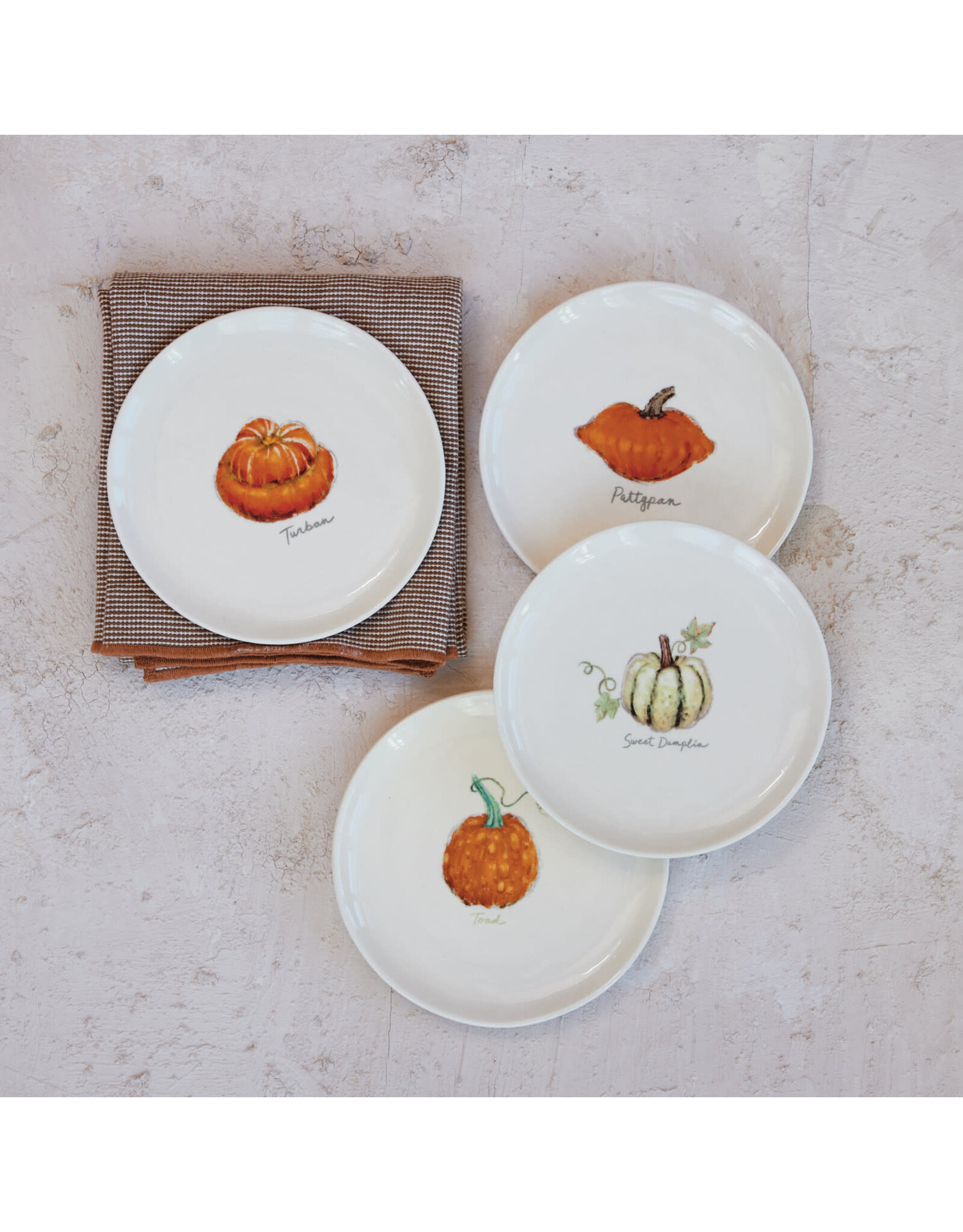 6"Rnd Stoneware Plate w Pumpkin, 4 Asst