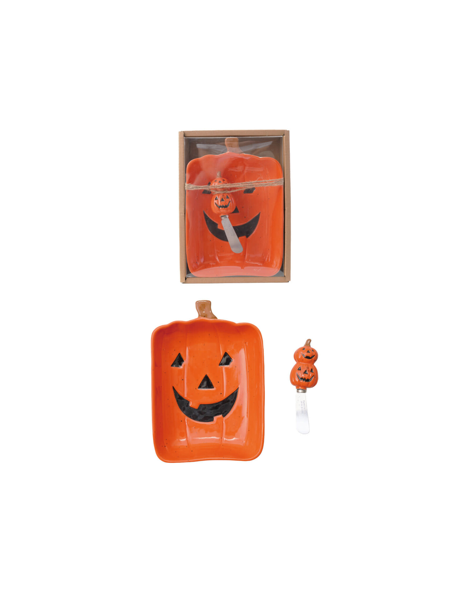 S/2 8"L x 5-3/4"W Stoneware Plate w Canape Knife