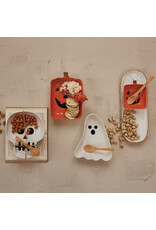 S/2 8"Lx6-1/2"WStoneware Ghost Shaped Plate w Bamboo Spoon