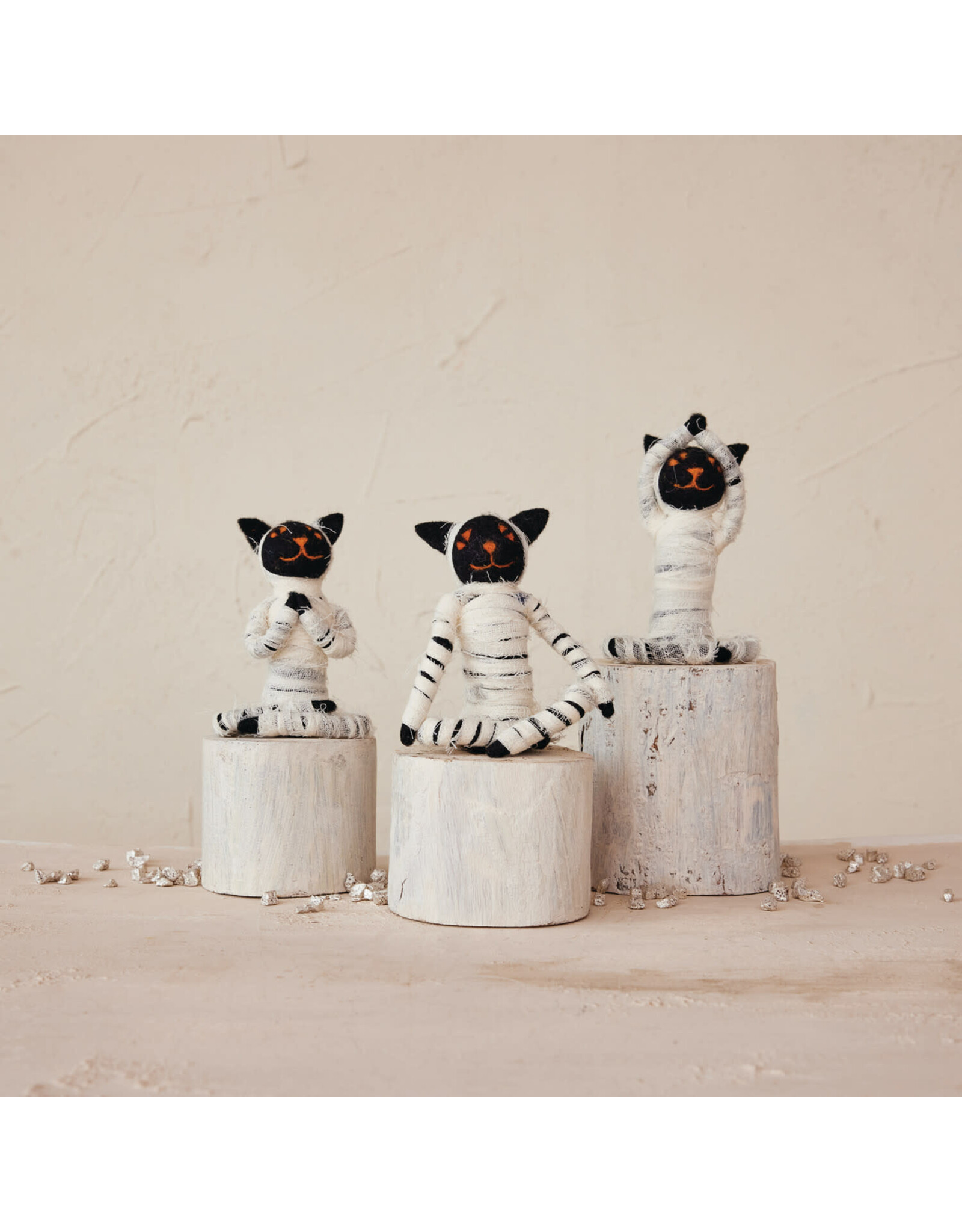 4"L x 4-3/4"H Fabric&Wool Felt Yoga Cat,Mummy Costume,3 Asst