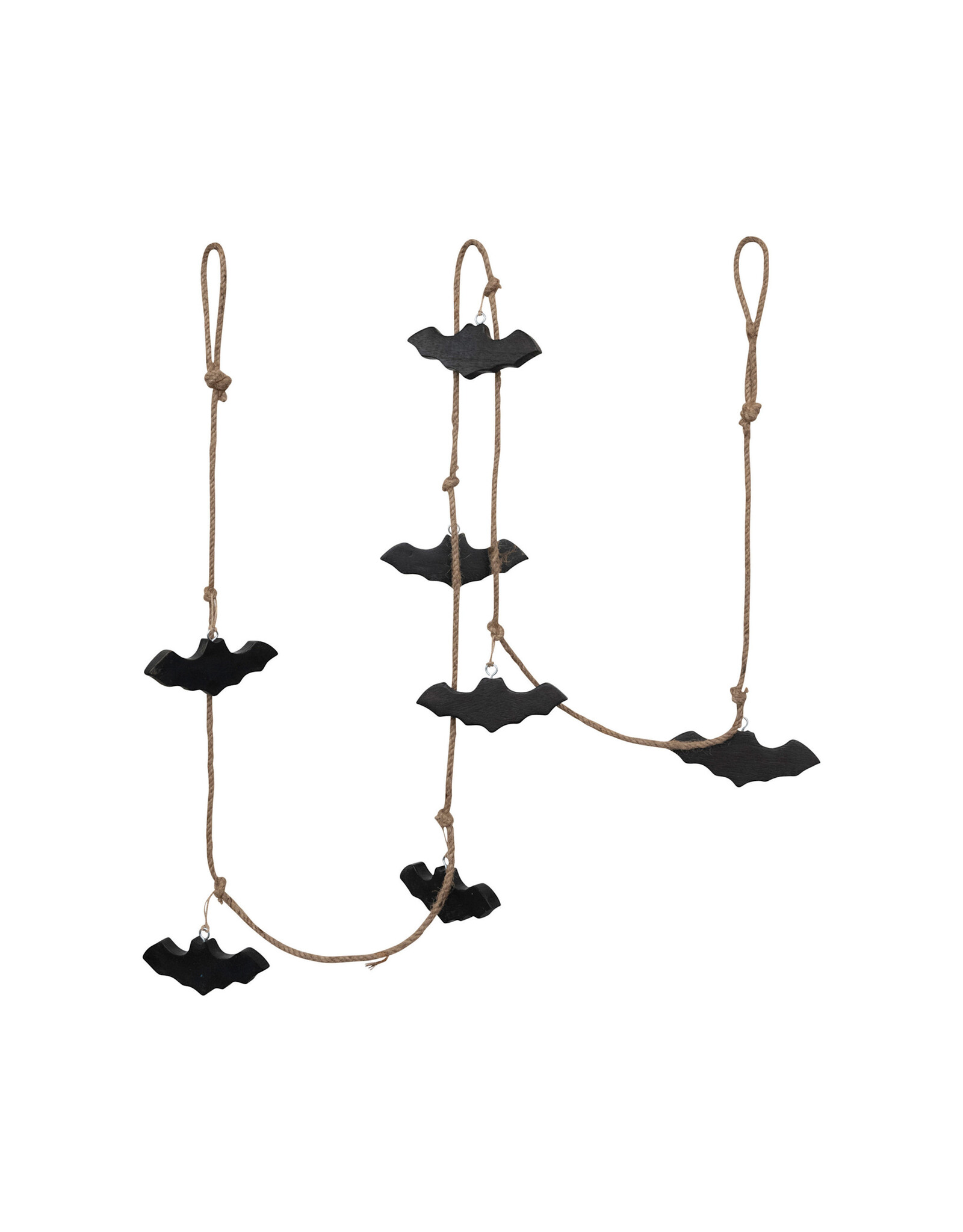 72"L Mango Wood & Jute Rope Bats Garland, Black