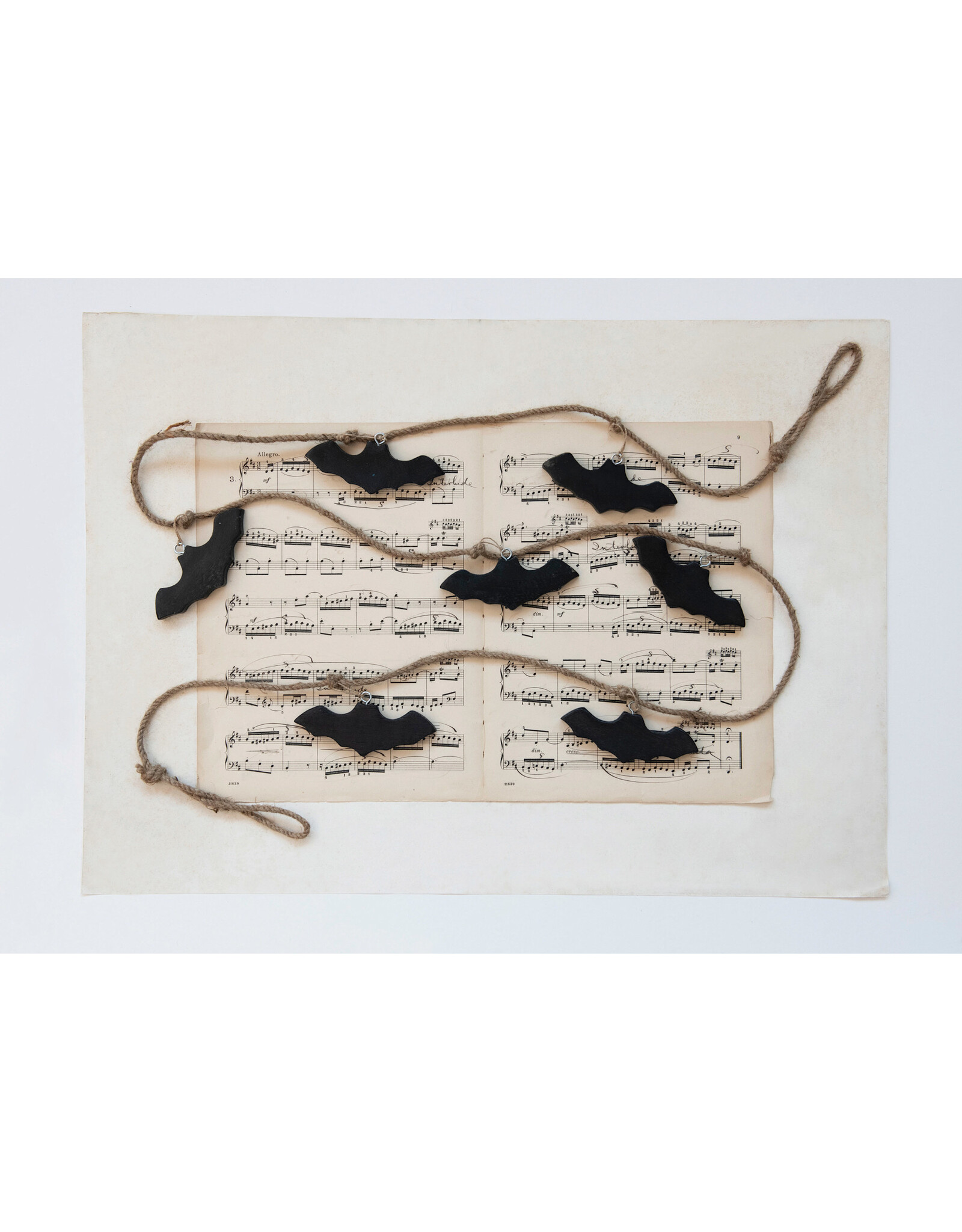 72"L Mango Wood & Jute Rope Bats Garland, Black