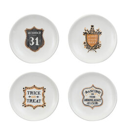 5" Round Stoneware Dish w Halloween Saying, 4 Asst