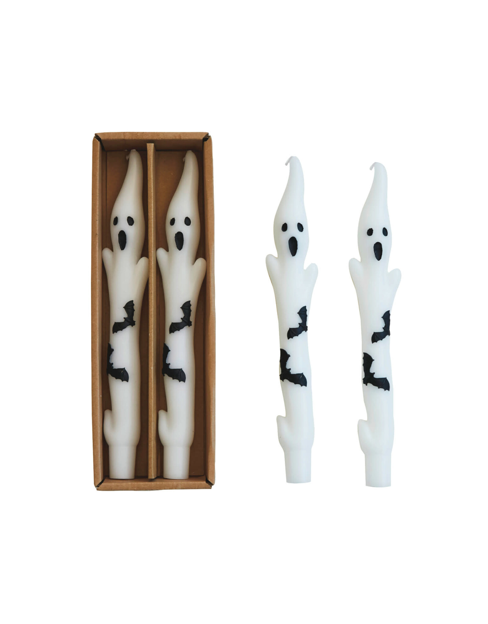 S/2 10"H Ghost Taper Candle, White, Boxed