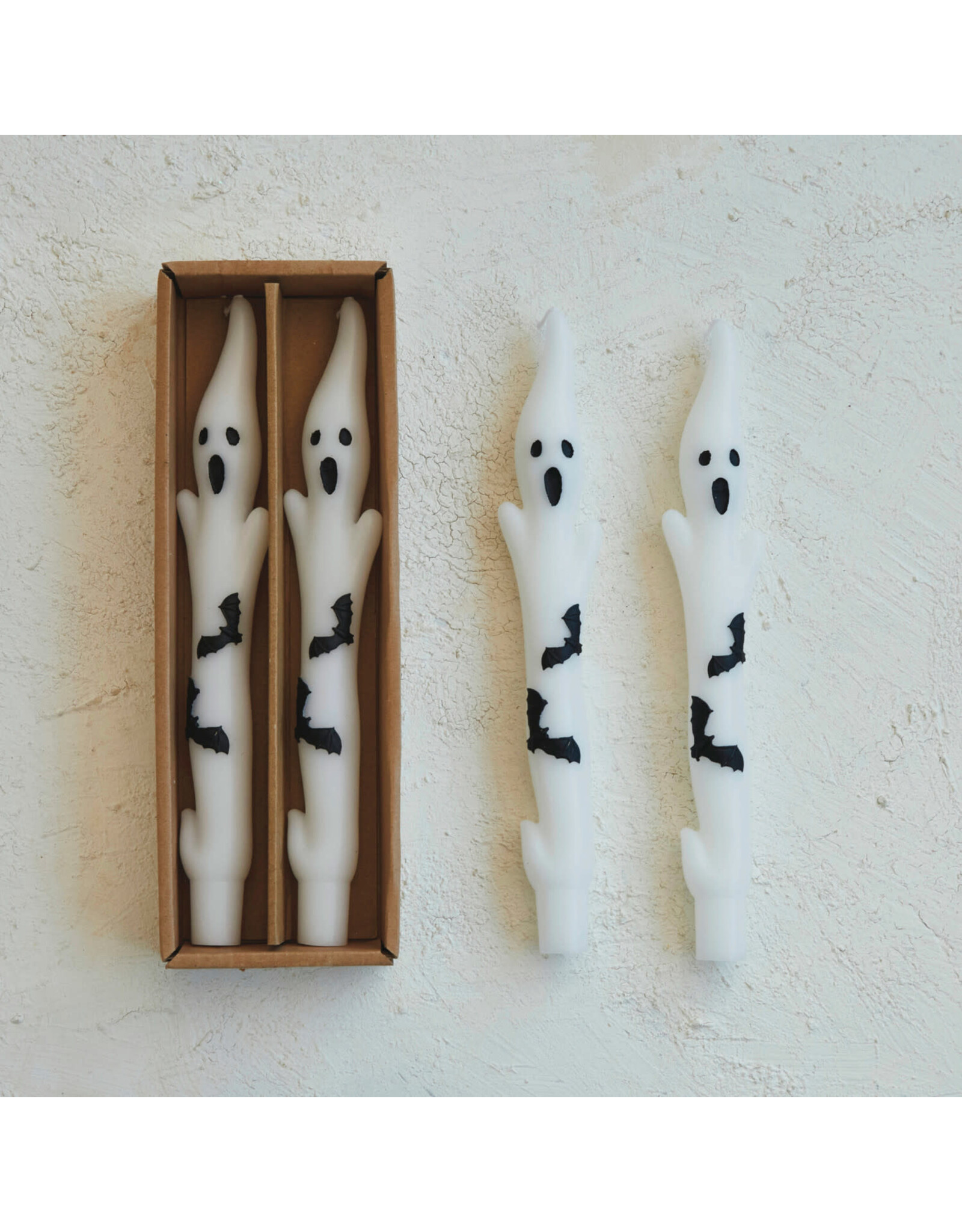 S/2 10"H Ghost Taper Candle, White, Boxed