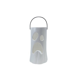 7-1/4"Rdx14-1/2"H Stoneware Ghost Lantern w Metal Handle