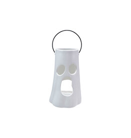6-3/4" Rd x 10-1/2"H Stoneware Ghost Lantern w Metal Handle