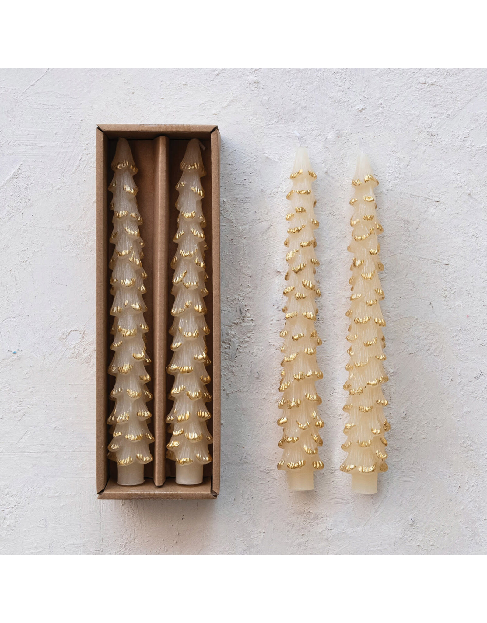 S/2 10"H Unscented Tree Shaped Tapers, Cream Color
