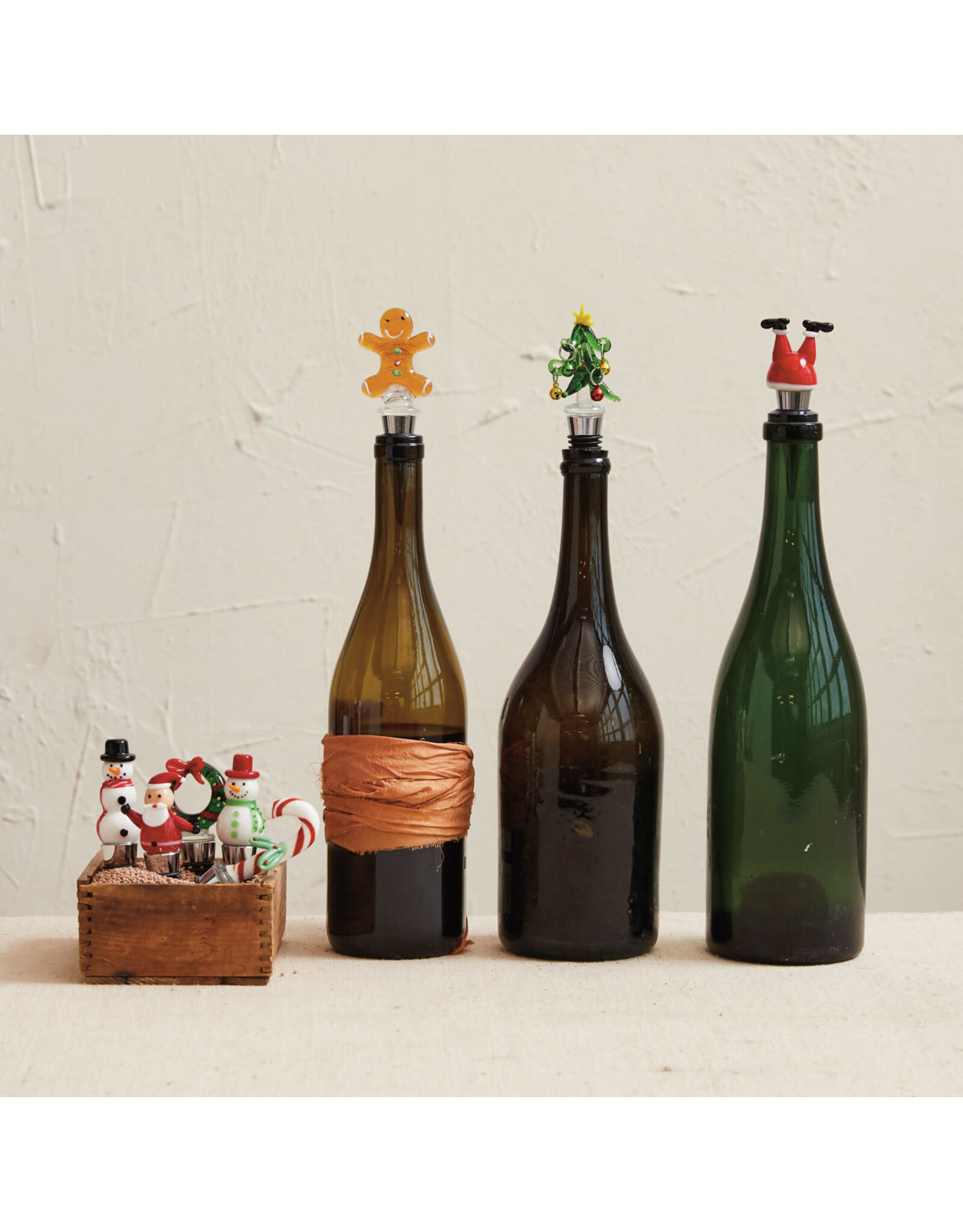 2"H Zinc Alloy Wine Stopper w Glass Holiday Icon, 8 Asst