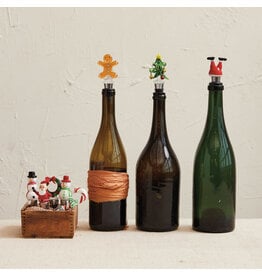 2"H Zinc Alloy Wine Stopper w Glass Holiday Icon, 8 Asst