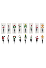 2"H Zinc Alloy Wine Stopper w Glass Holiday Icon, 8 Asst