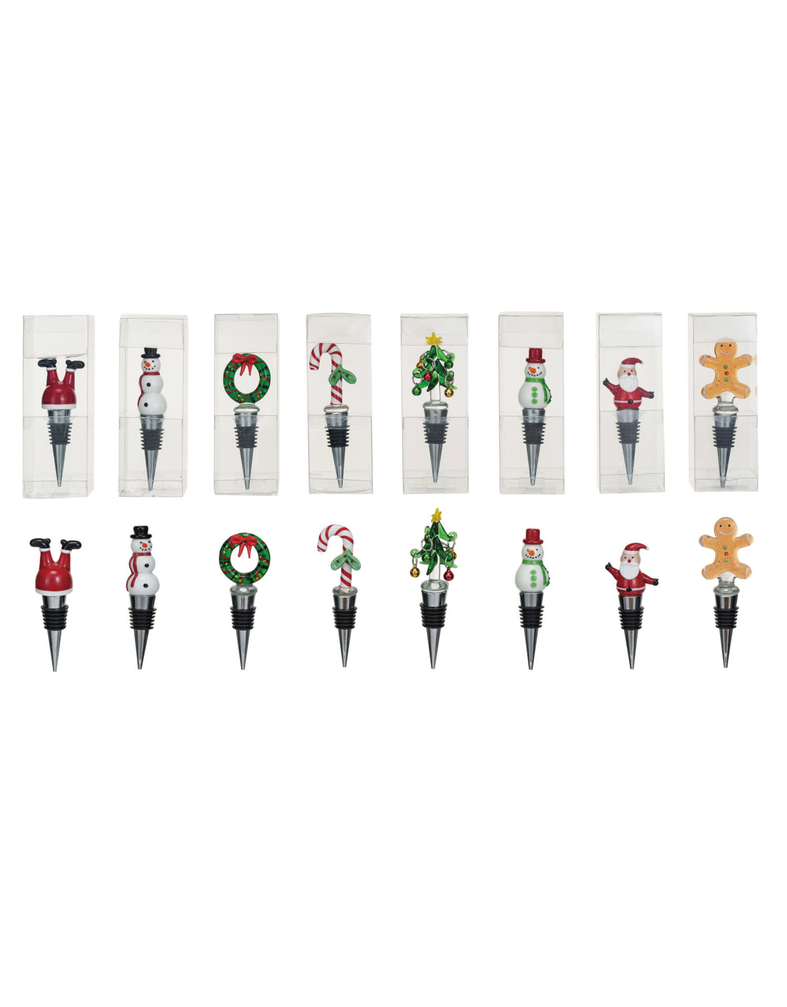 2"H Zinc Alloy Wine Stopper w Glass Holiday Icon, 8 Asst