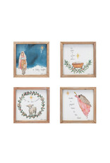 8-1/4" Sq Wood Framed Wall Décor w Mary & Jesus, 4 Asst