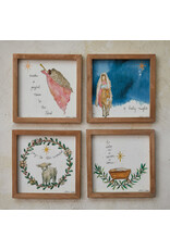 8-1/4" Sq Wood Framed Wall Décor w Mary & Jesus, 4 Asst