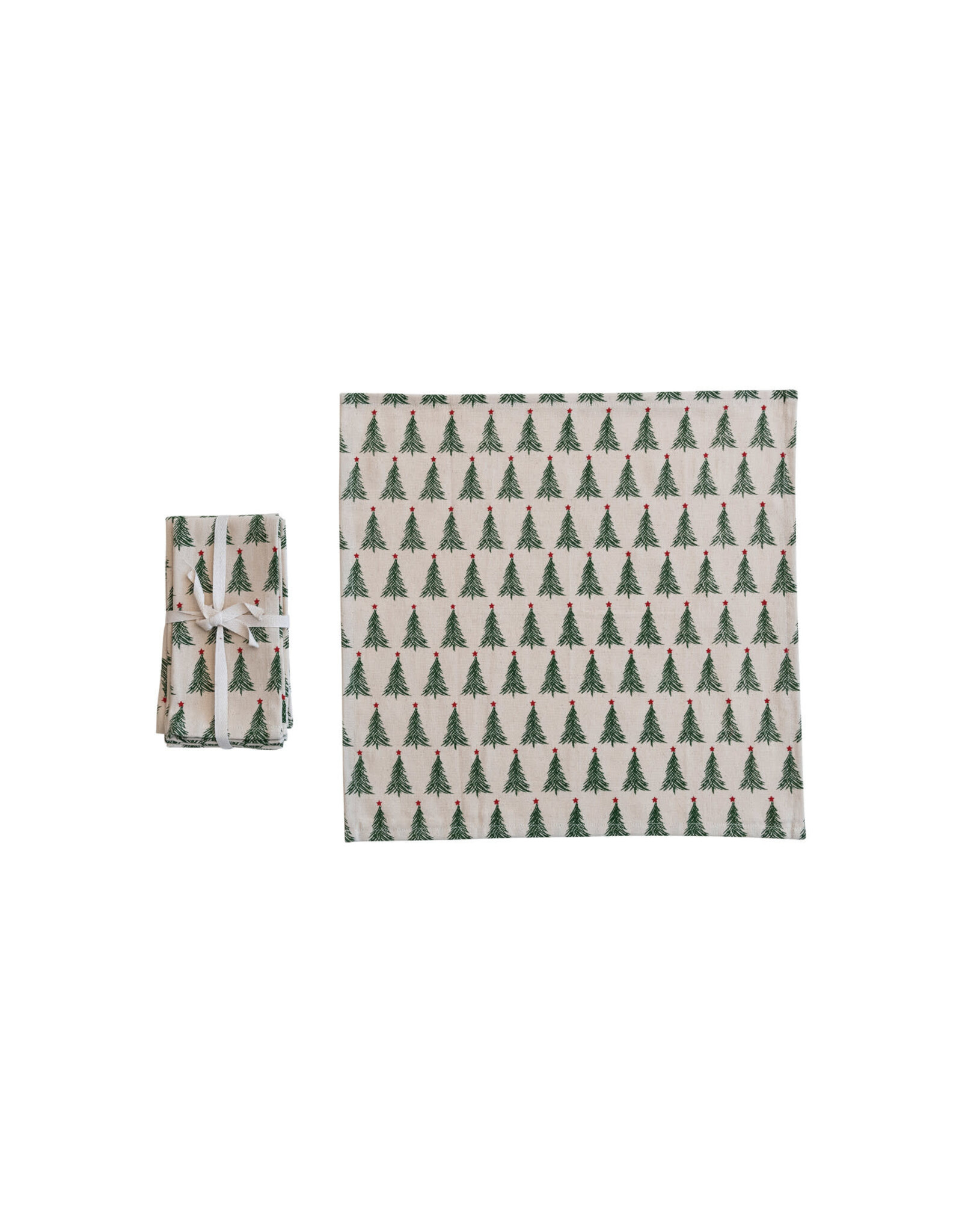 S/4 18"Sq Cotton Printed Napkins w Christmas Tree