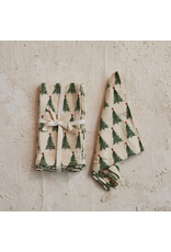S/4 18"Sq Cotton Printed Napkins w Christmas Tree