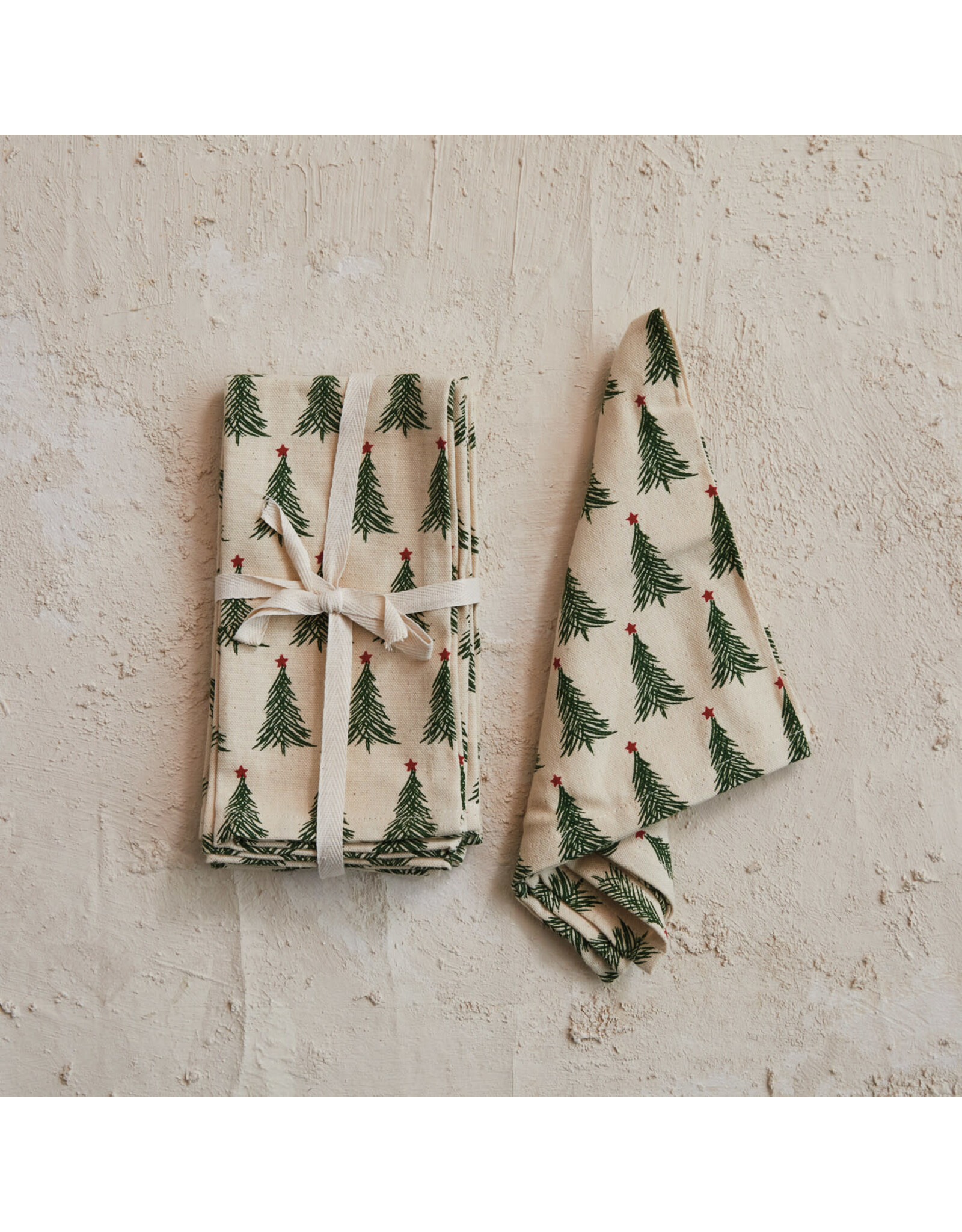 S/4 18"Sq Cotton Printed Napkins w Christmas Tree