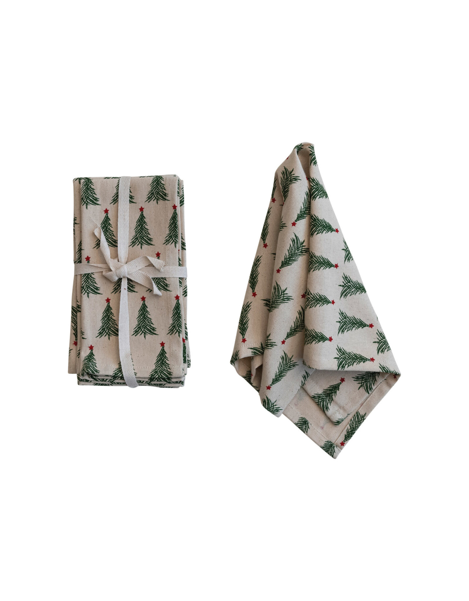 S/4 18"Sq Cotton Printed Napkins w Christmas Tree