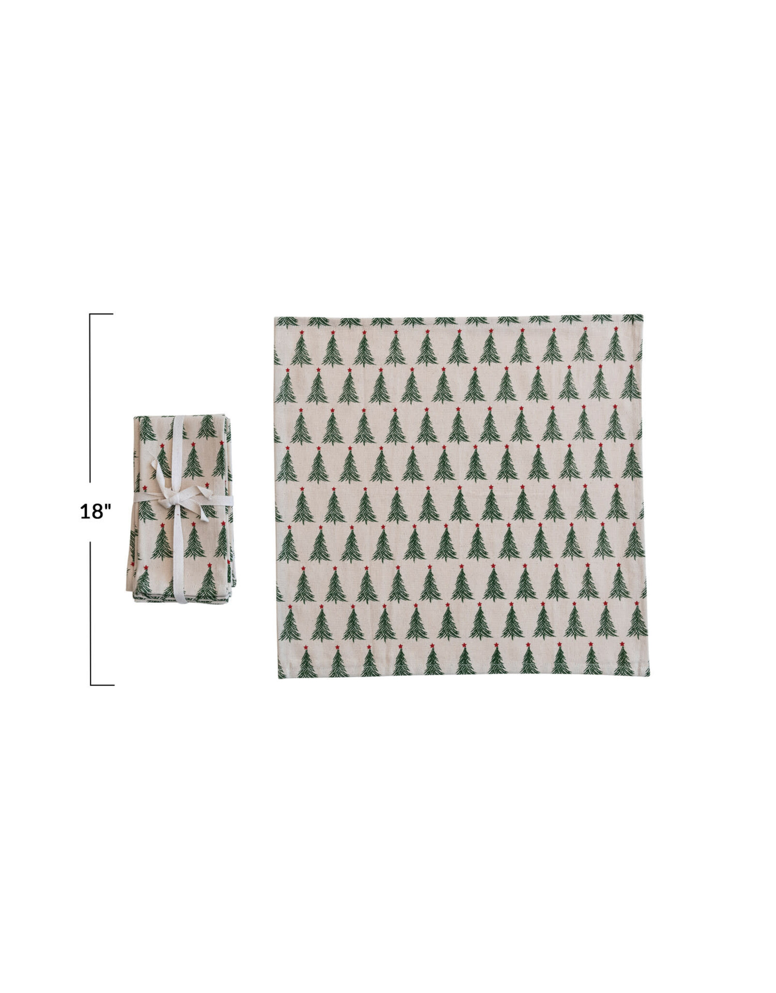 S/4 18"Sq Cotton Printed Napkins w Christmas Tree