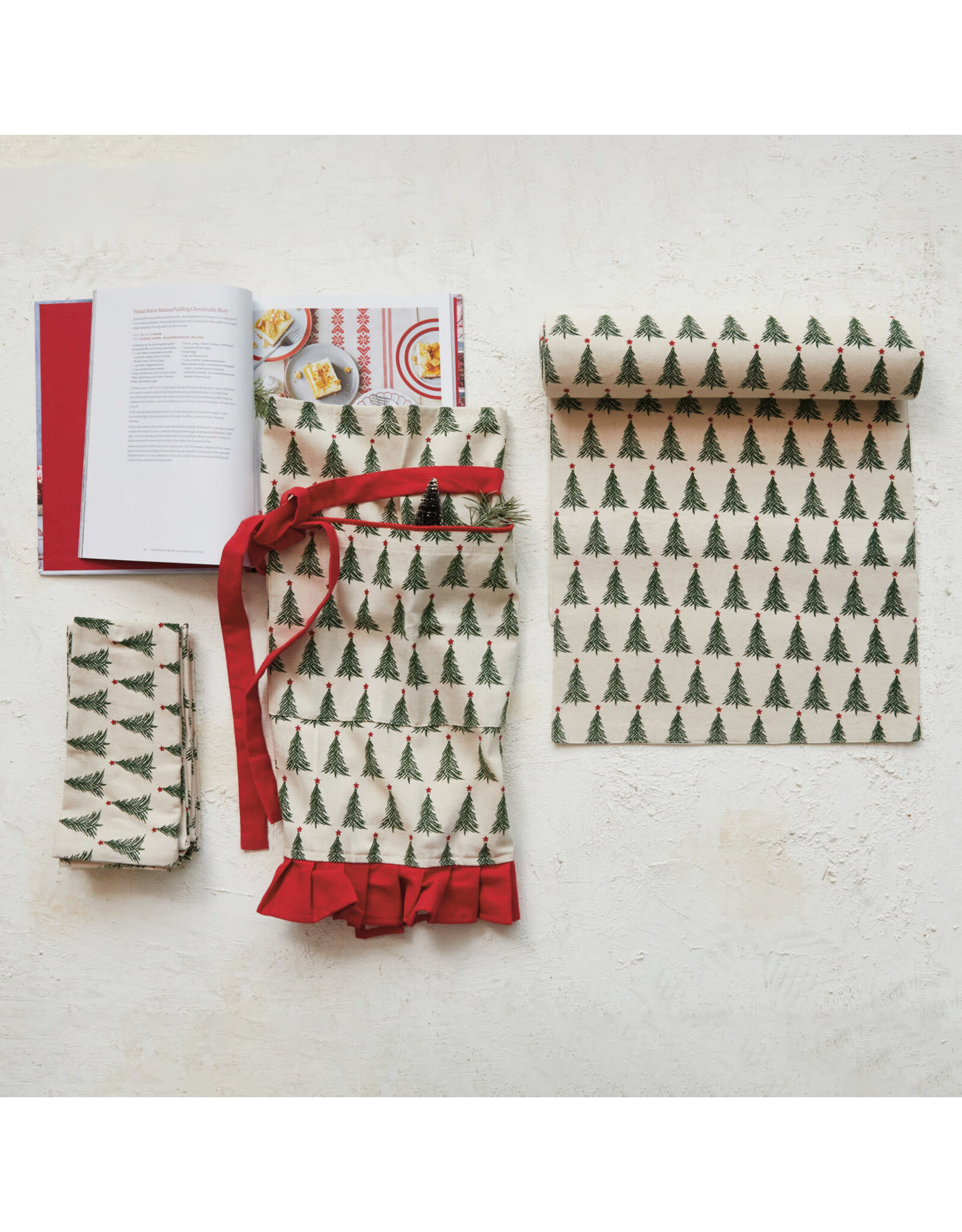 S/4 18"Sq Cotton Printed Napkins w Christmas Tree