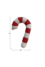 22"Lx13"Wx3"H Faux Sherpa Candy Cane Pillow, Red & White