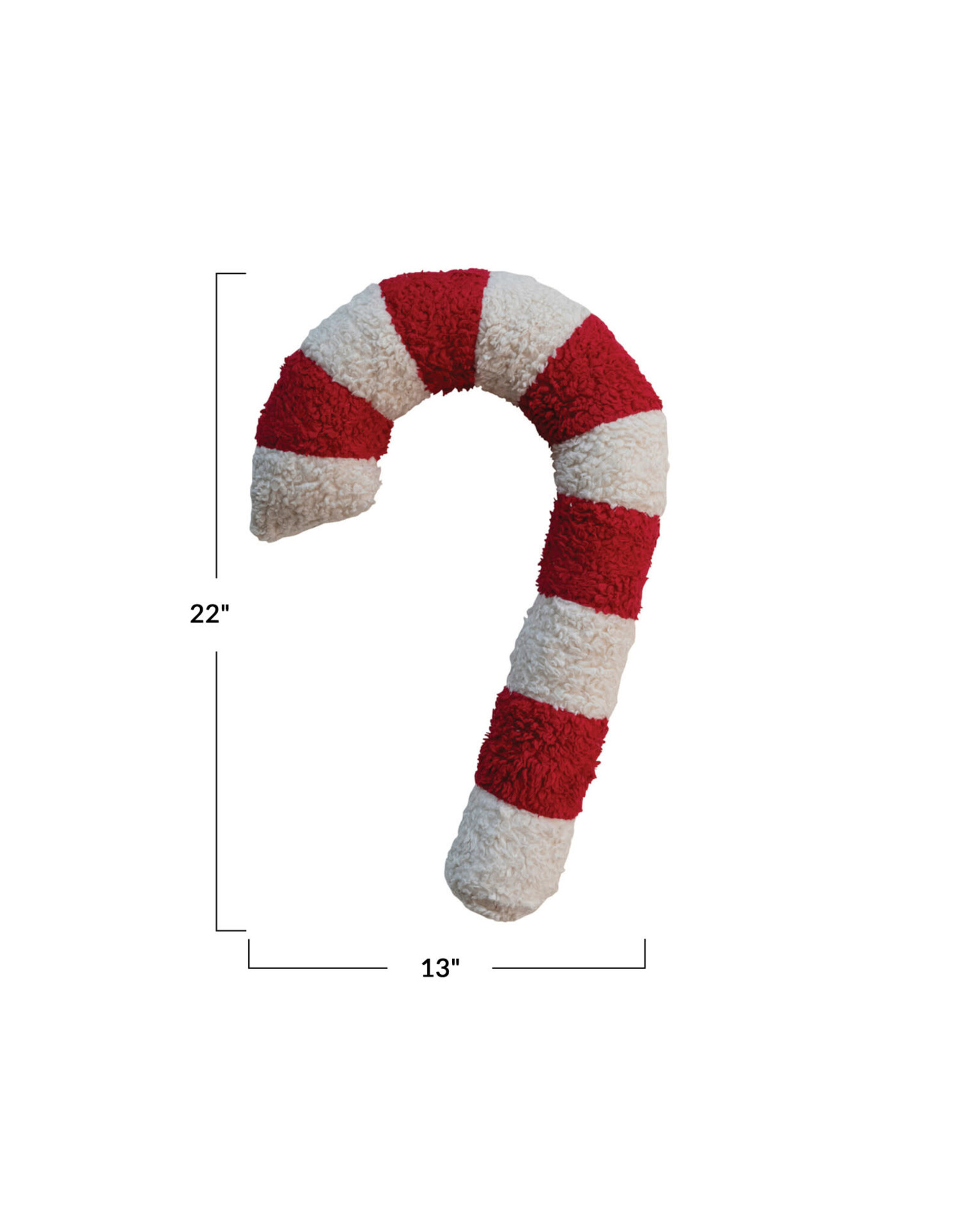 22"Lx13"Wx3"H Faux Sherpa Candy Cane Pillow, Red & White