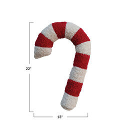 22"Lx13"Wx3"H Faux Sherpa Candy Cane Pillow, Red & White