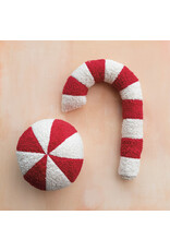 22"Lx13"Wx3"H Faux Sherpa Candy Cane Pillow, Red & White