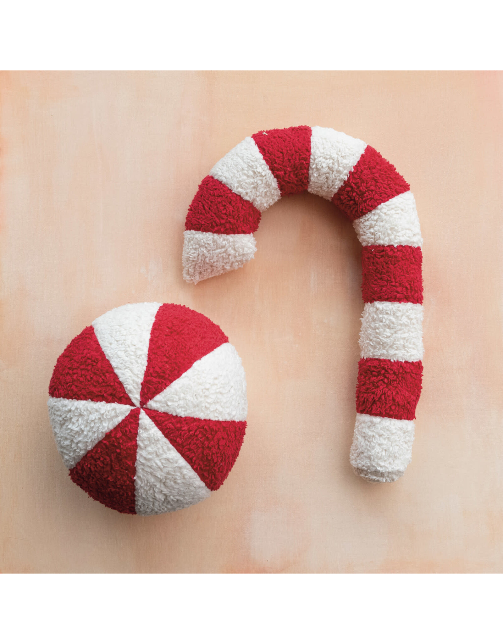 22"Lx13"Wx3"H Faux Sherpa Candy Cane Pillow, Red & White