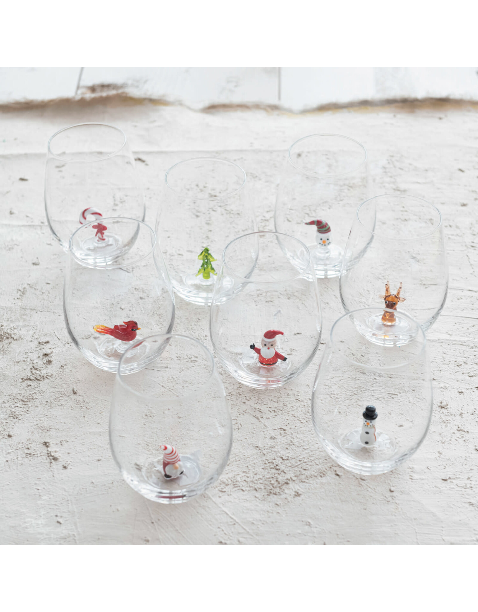 3-1/2" Round x 4-3/4"H Stemless Wine Glass, 8 Asst