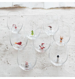 3-1/2" Round x 4-3/4"H Stemless Wine Glass, 8 Asst