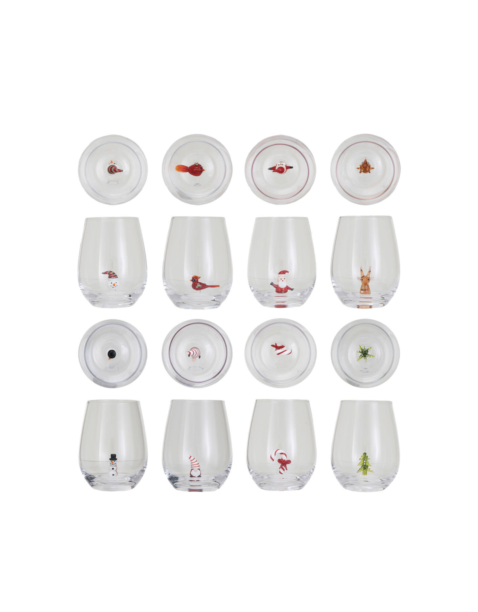 3-1/2" Round x 4-3/4"H Stemless Wine Glass, 8 Asst