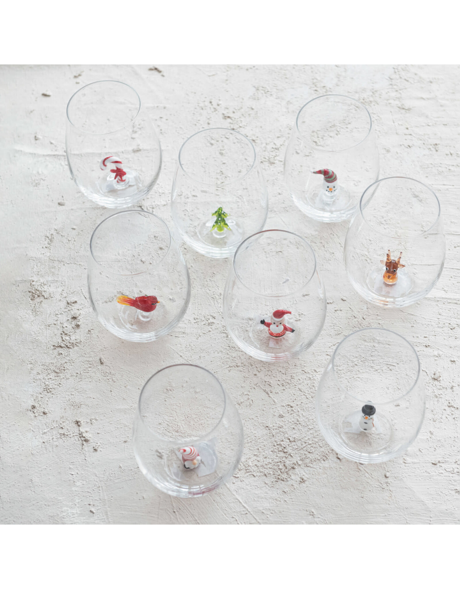 3-1/2" Round x 4-3/4"H Stemless Wine Glass, 8 Asst