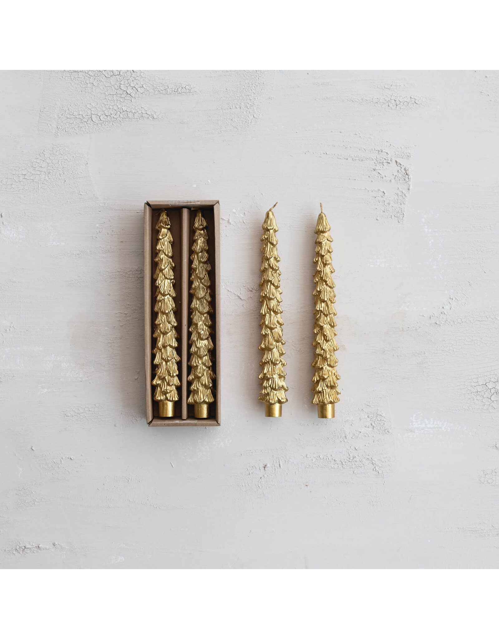 S/2 10"H Tree Tapers Candles Gold, Tall