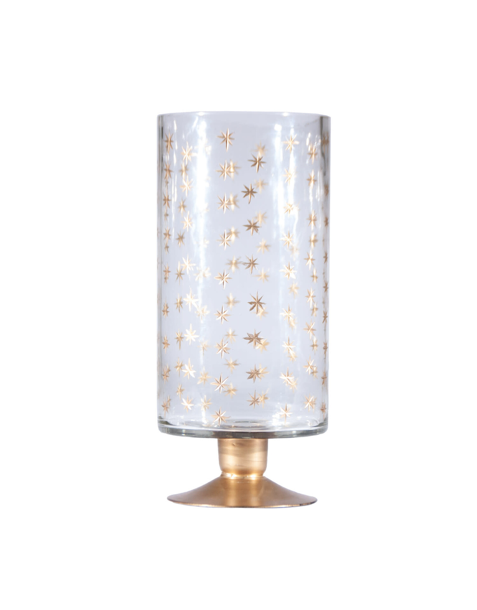 5"Rd x 11"H Etched Glass Hurricane w Star Pattern