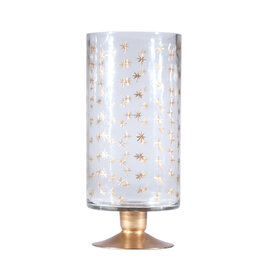 5"Rd x 11"H Etched Glass Hurricane w Star Pattern