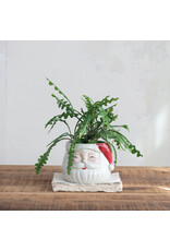 8"L x 5-1/2"H Stoneware Santa Planter, Red & Cream Color