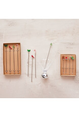 S/4 7-1/2"L Stainless Steel Stirrers w Blown Glass Icons