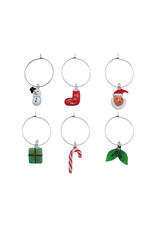 S/6 1"L Glass Wine Glass Charms, Multi Color