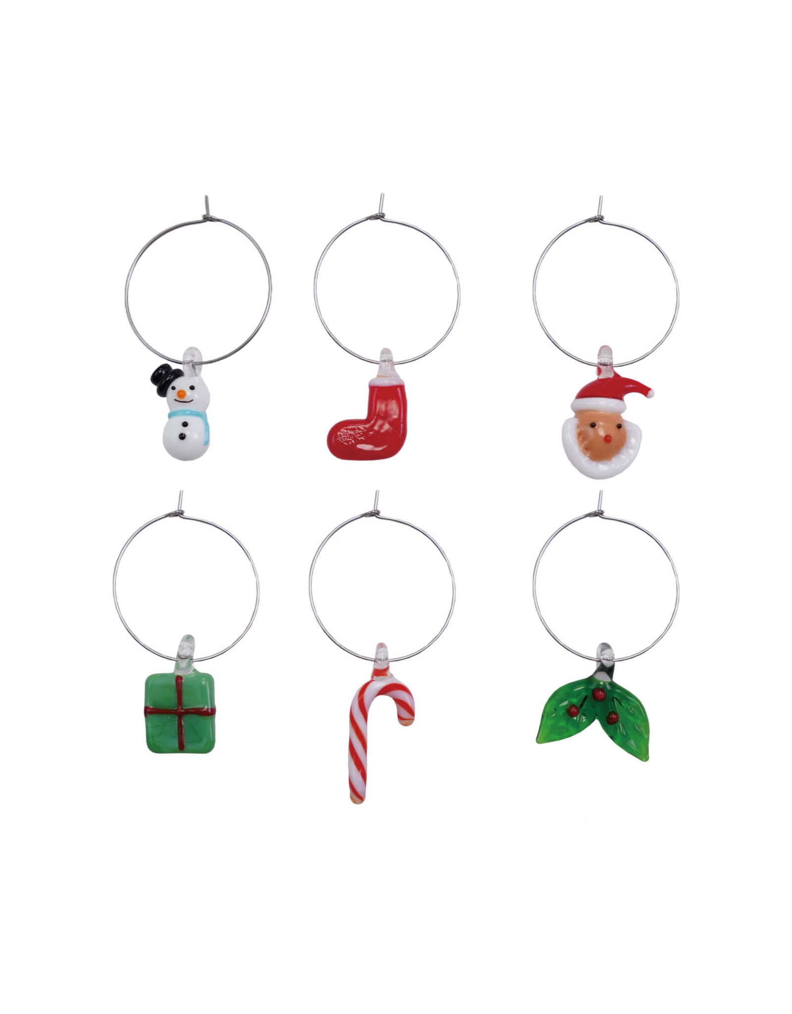 S/6 1"L Glass Wine Glass Charms, Multi Color