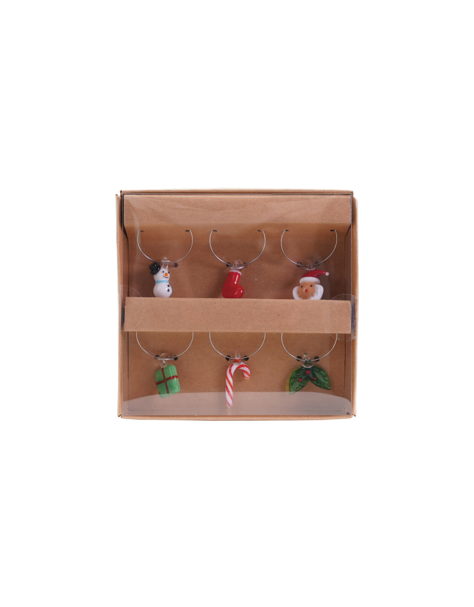 S/6 1"L Glass Wine Glass Charms, Multi Color