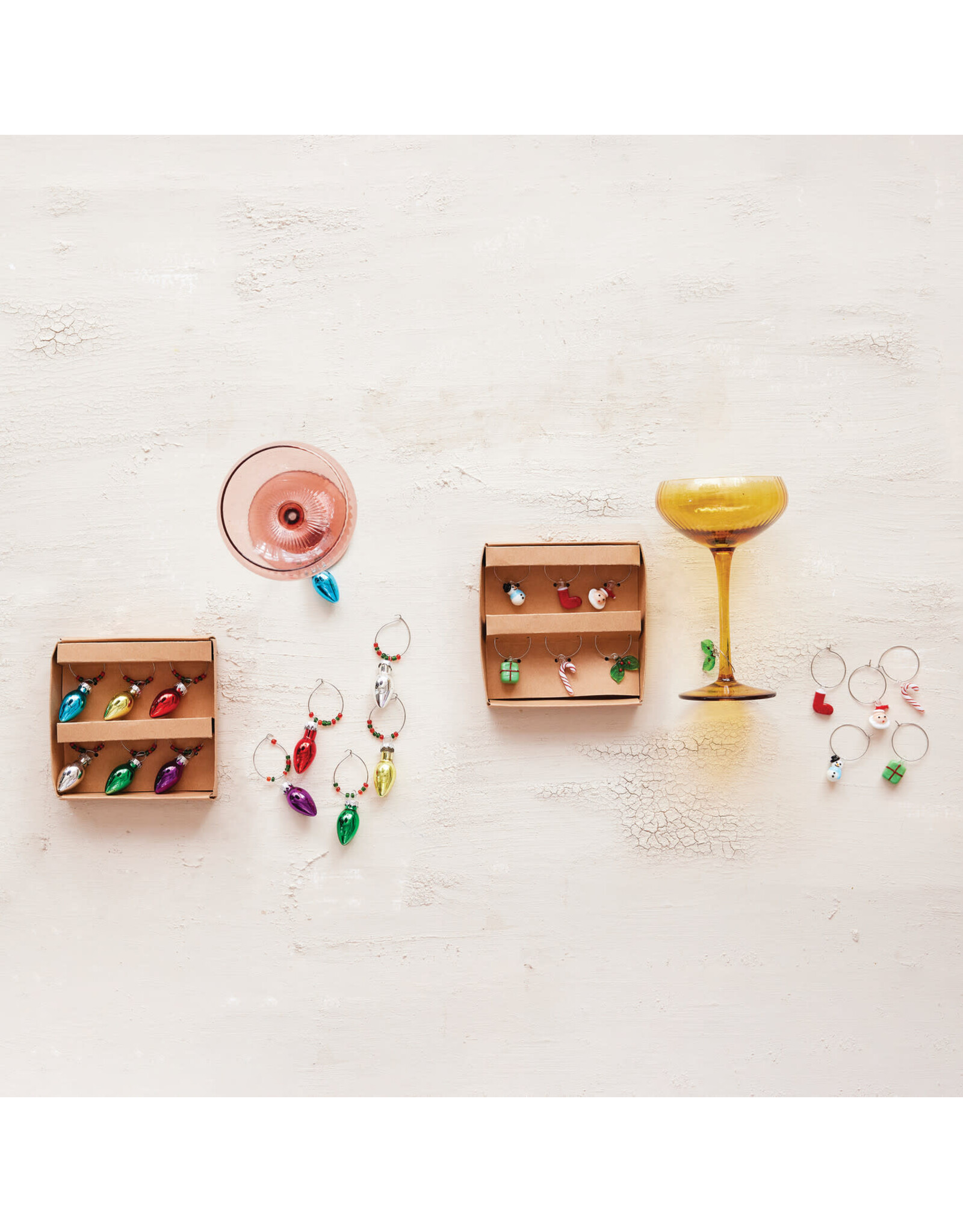 S/6 1"L Glass Wine Glass Charms, Multi Color